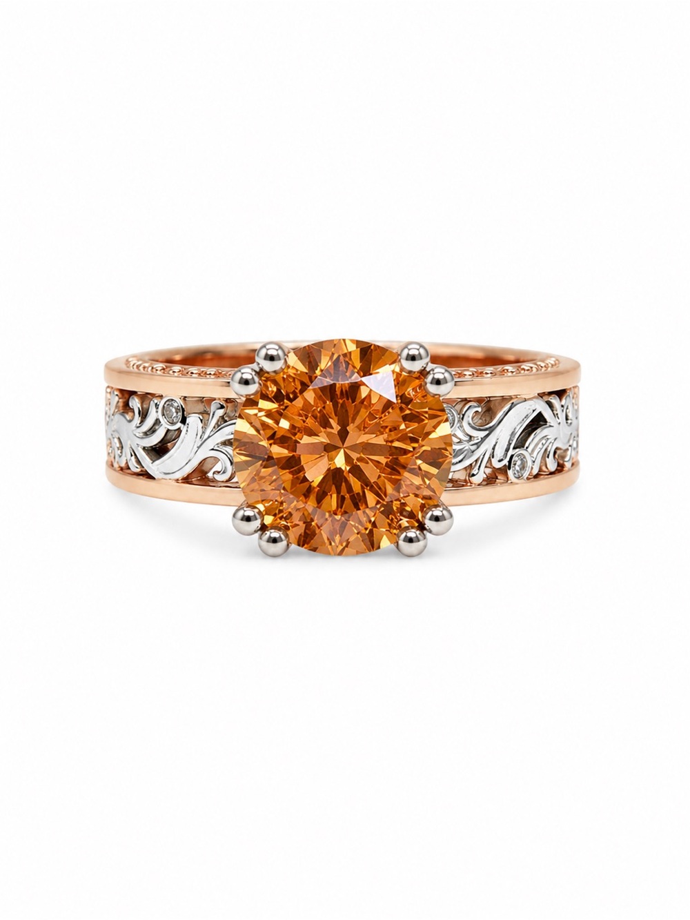 Sterling Silver 925 Rose Gold Tone Ring Golden Stone Filigree Statement Size 6